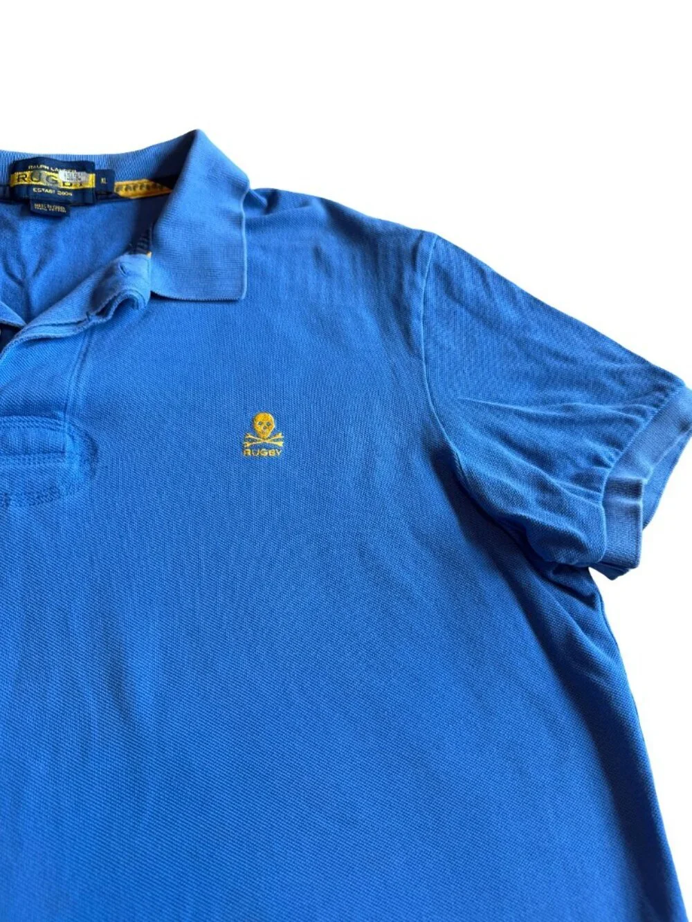 Ralph Lauren Rugby Blue Short Sleeve Polo Shirt Logo 100% Cotton Size XL Men's